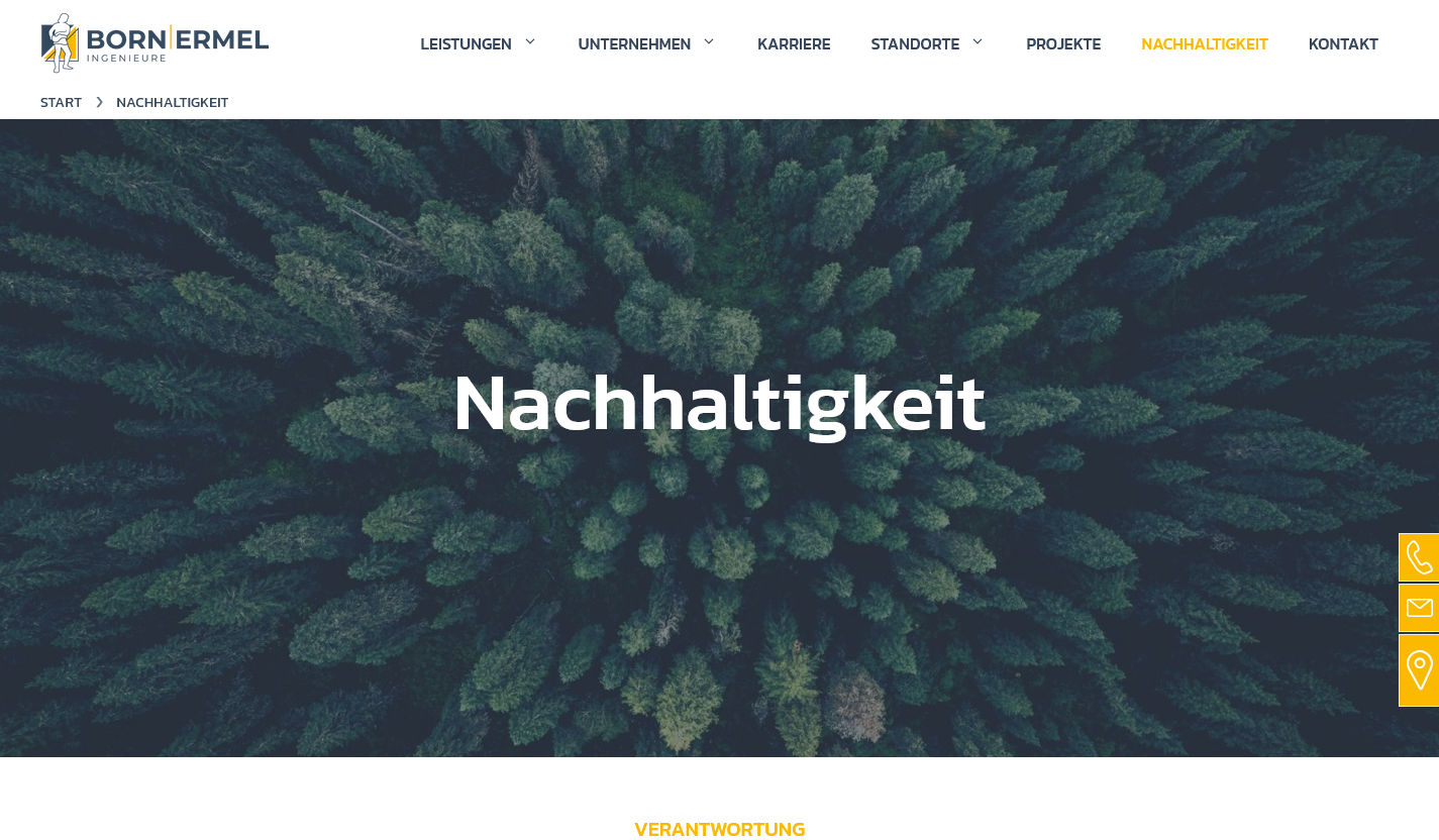 Screenshot nach dem Relaunch der Firmenwebsite von Born-Ermel. Das Wort Nachhaltig steht mitten auf der Website.