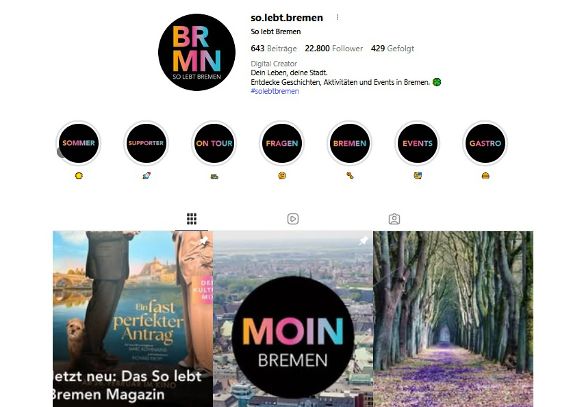 Das Bild zeigt den Instagram-Kanal von So lebt Bremen